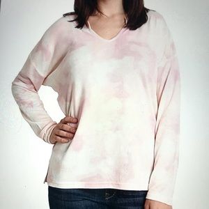 Blis Sz 1X Tie Dye Notch Neck Long Sleeve Top